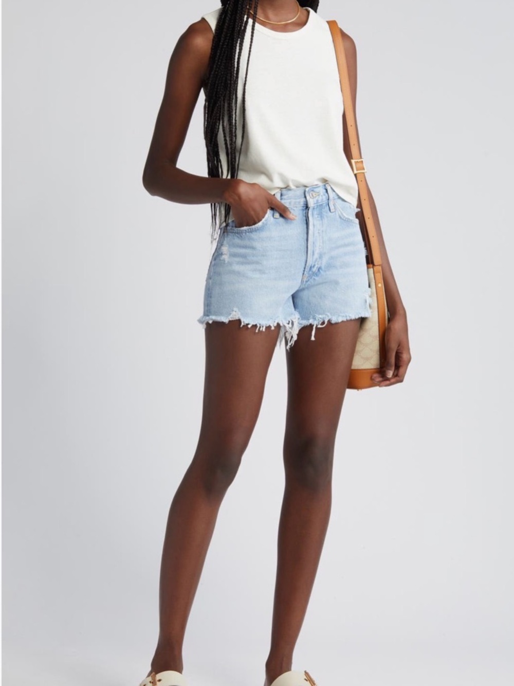 Agolde Parker cutoff shorts Blue High-Rise Distressed Denim Shorts - Women